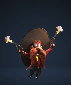 3D-animasjonskunst Yosemite Sam mørkegrønn bakgrunn. — Galaxy Z Fold 5 Bakgrunner