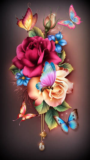 3D Sommerfugl Rose Estetikk — Rose Aesthetic Bakgrunner