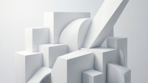 En moderne 3D-abstrakt komposisjon av hvite geometriske former med subtile gradienter. — Hvit estetikk Bakgrunner