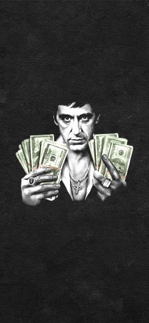 Al Pacino Scarface bunt med sedler — Galaxy S24 Bakgrunner