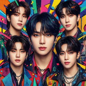 Livlig popkunst-stil albumcover med en Kpop-gruppe — Huawei nova Flip Bakgrunner