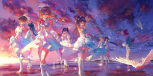 Anime Dance Jentegruppe bakgrunnsbilde — Anime dans Bakgrunner