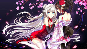 Anime lesbisk kirsebærblomsterkunst — Anime lesbisk Bakgrunner