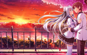 Anime-par klemmer solnedgang — Anime par GIF Bakgrunner