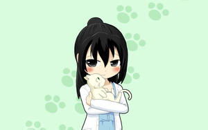 Animebarn med hvit katt bakgrunnsbilde — Anime barn Bakgrunner