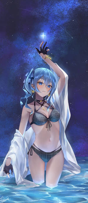 Animejente i bikini om natten — Galaxy Z Flip Bakgrunner