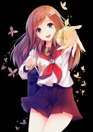 Animejente med sommerfugl og sakura