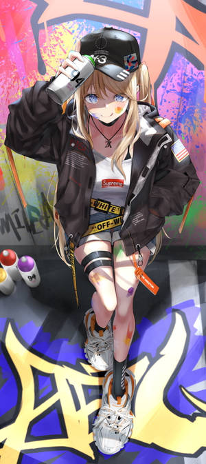 Animejente vegggraffiti iPhone — Pixel 10 Pro Fold Bakgrunner