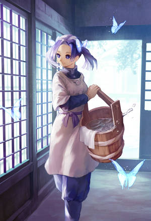 Aoi Kanzaki med sommerfugler kunstverk bakgrunnsbilde — IQOO Pad5 Bakgrunner