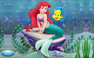 Den lille havfruen Ariel og Flounder undervannsbakgrunn.