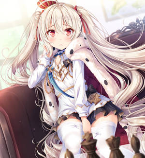 Azur Lane Valiant rødmer på mørkerød stol bakgrunnsbilde — Oppo Find N6 Bakgrunner