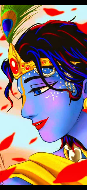Baby Krishna HD Fargerik Tegning — Galaxy S24 FE Bakgrunner
