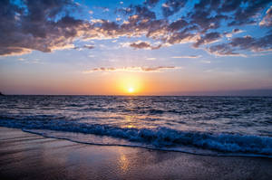 Gratis strand under solnedgang arkivfoto