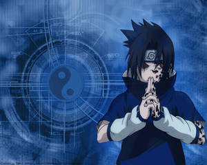 Bakgrunnsbilde av yin-yang-utløsning av unge Sasuke Uchiha.