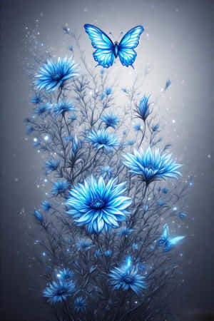 blå blomster, glødende sommerfugler, vektorkunst, vakkert, bakgrunn, Natur, Magisk bakgrunn — iPhone 4 Bakgrunner