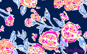 Blå blomstret Lilly Pulitzer skrivebord — Mørkeblå estetisk GIF Bakgrunner