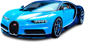 Blå Bugatti Chiron sett fra siden