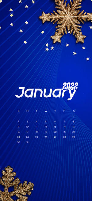 Blå januar 2022 snøfnuggkalender bakgrunnsbilde — iPhone 15 Pro Max Bakgrunner