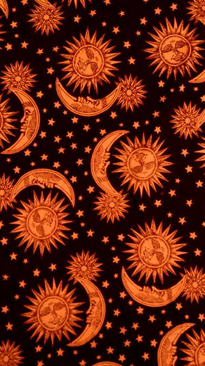 Boho-estetisk oransje sol og måne