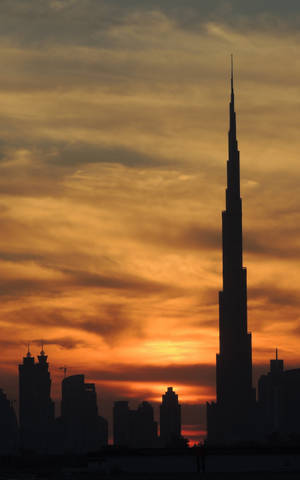 Burj Khalifa solnedgang silhuett — Lenovo Tab Bakgrunner