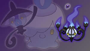 Chandelure med silhuett av Lampent og Litwick — Anime skrivebord Bakgrunner