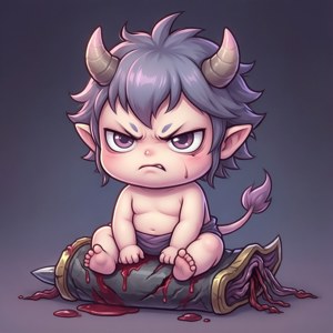 Søt chibi-versjon av Sukuna som baby med et surt ansikt. — Galaxy Watch Bakgrunner