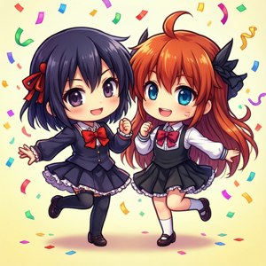 Søt chibi-bakgrunn av Sumomo og Kotoko fra Chobits. — Motorola Razr 2026 Bakgrunner