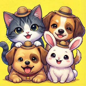 Søte chibi-anime-dyr med hatter. — Pixel Watch 4 Bakgrunner