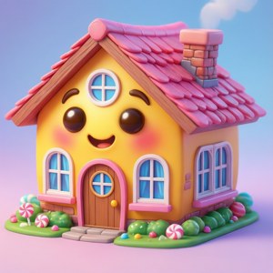 Chibi-inspirert hus-emoji med søte proporsjoner og godterifarger. — Pixel Watch 4 Bakgrunner