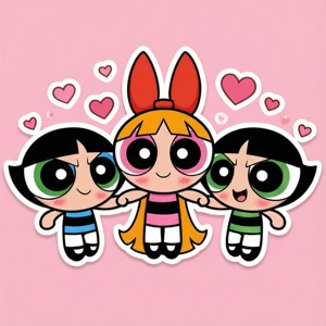 Chibi-klistremerkestil tapet av søte svarte Powerpuff-jenter — Tecno Phantom V Flip Bakgrunner