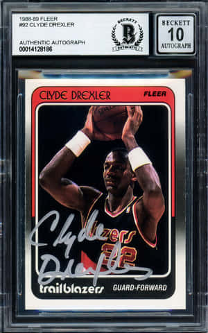 Clyde Drexler NBA Autografert Fotokort — Pixel Tablet Bakgrunner