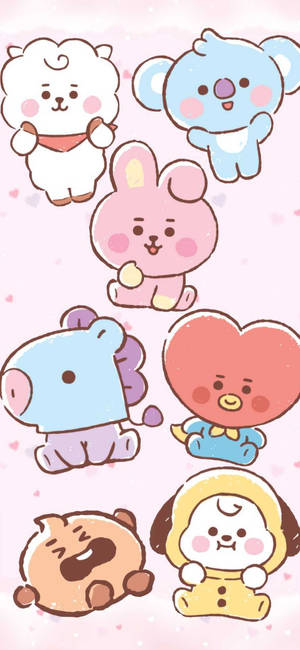 Cooky Bt21 med line friends bakgrunn — iPhone 16 Bakgrunner
