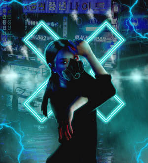 Cyberpunk jente med maske i neongul bakgrunn — Oppo Find N5 Bakgrunner