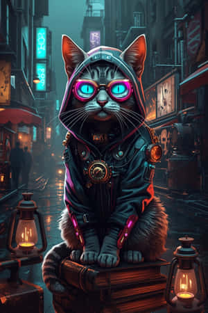 hettegenser,teknologi,kunst,futuristisk,kattunge,steampunk,neon,briller,katt,cyberpunk