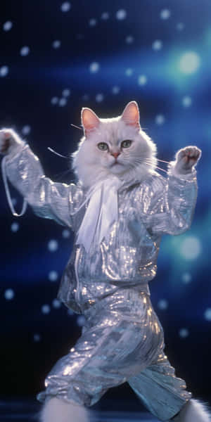 Dansende katt i glitrende antrekk