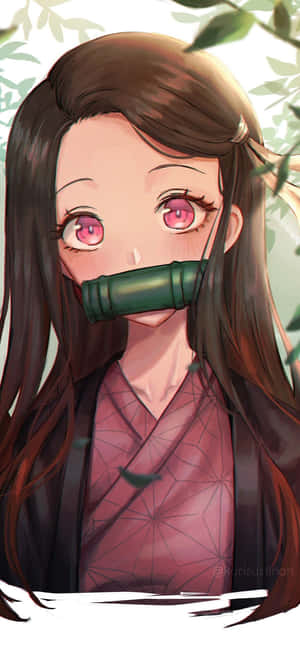 Demon Slayer Anime Jente Søt Nezuko Portrett — Tecno Spark Go 3 Pro Bakgrunner