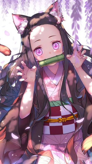 Demon Slayer Nezuko med katteører — Demon Slayer Nezuko Bakgrunner