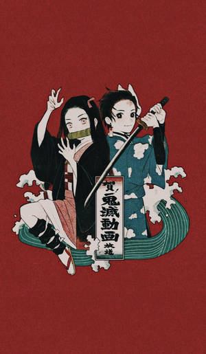 Demon Slayer Telefon Tanjiro og Nezuko — Demon slayer telefon Bakgrunner