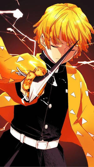 Demon Slayer Zenitsu peker med katana — Demon slayer zenitsu Bakgrunner