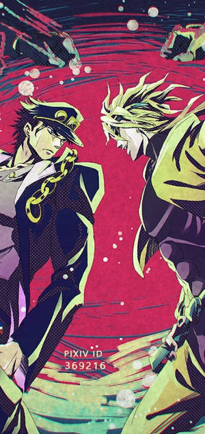 JoJo's Bizarre Adventure Jotaro Kujo vs Dio Brando bakgrunnsbilde — iPhone 11 Pro Max Bakgrunner