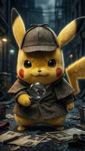 Pikachu som detektiv som etterforsker en sak i en noir-setting. — Pikachu Bakgrunner