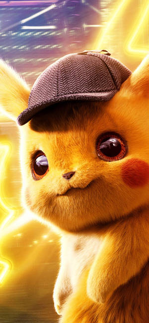 Detektiv Pikachu med gule neonlys bakgrunnsbilde — iPhone 12 Bakgrunner
