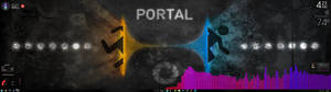 En dobbel mann som løper gjennom portal bakgrunn. — 5120x1440 Bakgrunner