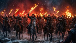 Dothraki-krigere rir mot de dødes hær med flammende sverd — Game of Thrones sesong 8 Bakgrunner