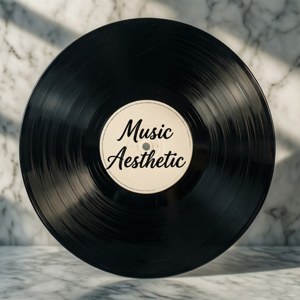 Vinylplate med teksten 'Music Aesthetic' på minimalistisk marmor. — Musikkestetikk Bakgrunner