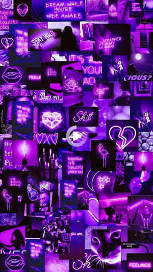 en collage av lilla bilder med mange hjerter — Neon lilla Bakgrunner