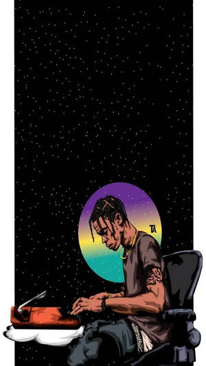 Et kunstnerisk Astroworld-bakgrunnsbilde med Travis Scott i verdensrommet. — True Black Bakgrunner