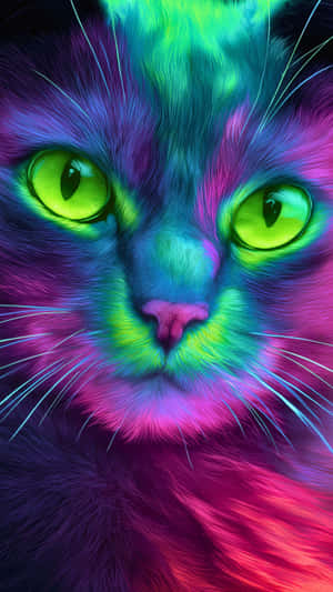 katt,kattedyr,dyr,kjæledyr,levende,neon,glød,fargerik,iriserende,psykedelisk,fantasi,drøm,levende,sterk,electric,abstrakt,kunstnerisk,digital,nærbilde,portrett