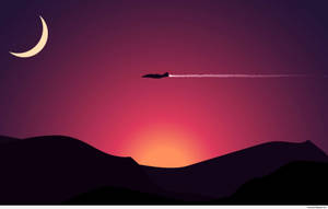Solnedgang og fly minimalistisk bakgrunn