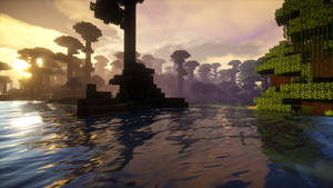 Minecraft solnedgang skog utsikt HD bakgrunn